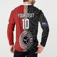Custom Tonga and New Zealand Rugby Button Sweatshirt Maori Mix Ngatu Pattern LT03 - Polynesian Pride