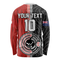 Custom Tonga and New Zealand Rugby Long Sleeve Shirt Maori Mix Ngatu Pattern