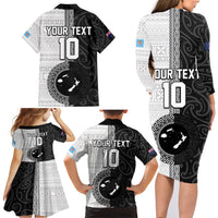 Custom Fiji and New Zealand Rugby Family Matching Long Sleeve Bodycon Dress and Hawaiian Shirt Tapa Mix Maori Pattern