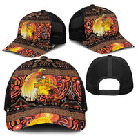 Australia and Papua New Guinea Together Baseball Net Cap Kangaroo Aboriginal Art and Bird-of-paradise with Oro Tribal Motifs - Polynesian Pride