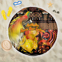 Australia and Papua New Guinea Together Beach Blanket Kangaroo Aboriginal Art and Bird-of-paradise Oro Tribal Motifs - Polynesian Pride