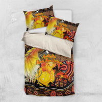 Australia and Papua New Guinea Together Bedding Set Kangaroo Aboriginal Art and Bird-of-paradise Oro Tribal Motifs - Polynesian Pride