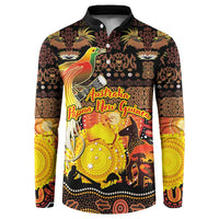 Personalized Australia and Papua New Guinea Together Button Sweatshirt Kangaroo Aboriginal Art and Bird-of-paradise Oro Tribal Motifs LT03 Black - Polynesian Pride