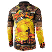 Personalized Australia and Papua New Guinea Together Button Sweatshirt Kangaroo Aboriginal Art and Bird-of-paradise Oro Tribal Motifs LT03 - Polynesian Pride