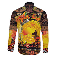 Personalized Australia and Papua New Guinea Together Family Matching Long Sleeve Bodycon Dress and Hawaiian Shirt Kangaroo Aboriginal Art and Bird-of-paradise Oro Tribal Motifs - Polynesian Pride