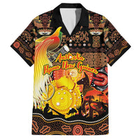 Personalized Australia and Papua New Guinea Together Family Matching Off The Shoulder Long Sleeve Dress and Hawaiian Shirt Kangaroo Aboriginal Art and Bird-of-paradise Oro Tribal Motifs LT03 Dad's Shirt - Short Sleeve Black - Polynesian Pride