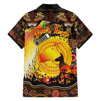 Personalized Australia and Papua New Guinea Together Family Matching Off Shoulder Short Dress and Hawaiian Shirt Kangaroo Aboriginal Art and Bird-of-paradise Oro Tribal Motifs LT03 - Polynesian Pride