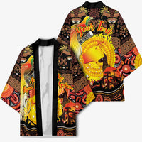 Personalized Australia and Papua New Guinea Together Kimono Kangaroo Aboriginal Art and Bird-of-paradise Oro Tribal Motifs - Polynesian Pride