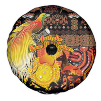 Australia and Papua New Guinea Together Spare Tire Cover Kangaroo Aboriginal Art and Bird-of-paradise Oro Tribal Motifs - Polynesian Pride