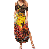 Personalized Australia and Papua New Guinea Together Summer Maxi Dress Kangaroo Aboriginal Art and Bird-of-paradise Oro Tribal Motifs - Polynesian Pride