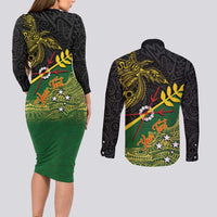 Personalized Chimpu Province Papua New Guinea Couples Matching Long Sleeve Bodycon Dress and Long Sleeve Button Shirt Bird-of-paradise Art Tattoo and Melanesian Motifs - Polynesian Pride