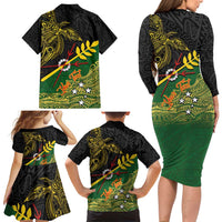 Personalized Chimpu Province Papua New Guinea Family Matching Long Sleeve Bodycon Dress and Hawaiian Shirt Bird-of-paradise Art Tattoo and Melanesian Motifs - Polynesian Pride