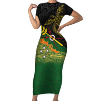 Personalized Chimpu Province Papua New Guinea Short Sleeve Bodycon Dress Bird-of-paradise Art Tattoo and Melanesian Motifs - Polynesian Pride