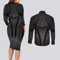 Hawaiian Kakau Art Tattoos Aquaman Style Couples Matching Long Sleeve Bodycon Dress and Long Sleeve Button Shirt Special Edition - Polynesian Pride