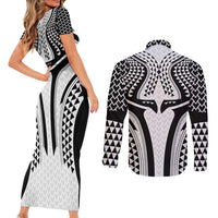 Hawaiian Kakau Art Tattoos Aquaman Style Couples Matching Short Sleeve Bodycon Dress and Long Sleeve Button Shirt White Version - Polynesian Pride