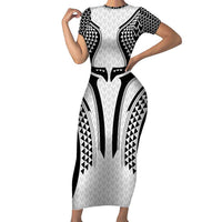 Hawaiian Kakau Art Tattoos Aquaman Style Family Matching Short Sleeve Bodycon Dress and Hawaiian Shirt White Version - Polynesian Pride