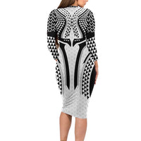 Hawaiian Kakau Art Tattoos Aquaman Style Long Sleeve Bodycon Dress White Version - Polynesian Pride