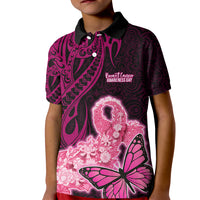Polynesia Breast Cancer Kid Polo Shirt Butterfly and Flowers Ribbon Maori Tattoo Ethnic Black Style LT03 Kid Black - Polynesian Pride