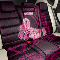 Custom Polynesia Breast Cancer Back Car Seat Cover Butterfly and Flowers Ribbon Maori Tattoo Ethnic Black Style