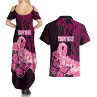 Custom Polynesia Breast Cancer Couples Matching Summer Maxi Dress and Hawaiian Shirt Butterfly and Flowers Ribbon Maori Tattoo Ethnic Black Style LT03 - Polynesian Pride