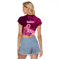 Polynesia Breast Cancer Raglan Cropped T Shirt Butterfly and Flowers Ribbon Maori Tattoo Ethnic Pink Style LT03 - Polynesian Pride