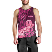 Custom Polynesia Breast Cancer Men Tank Top Butterfly and Flowers Ribbon Maori Tattoo Ethnic Pink Style LT03 - Polynesian Pride