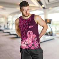 Custom Polynesia Breast Cancer Men Tank Top Butterfly and Flowers Ribbon Maori Tattoo Ethnic Pink Style LT03 - Polynesian Pride
