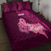 Custom Polynesia Breast Cancer Quilt Bed Set Butterfly and Flowers Ribbon Maori Tattoo Ethnic Pink Style LT03 - Polynesian Pride