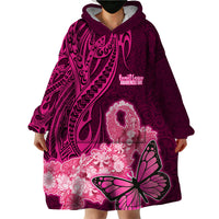 Custom Polynesia Breast Cancer Wearable Blanket Hoodie Butterfly and Flowers Ribbon Maori Tattoo Ethnic Pink Style LT03 - Polynesian Pride