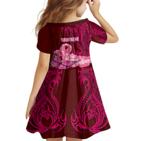 Custom Polynesia Breast Cancer Kid Short Sleeve Dress Butterfly and Flowers Ribbon Maori Tattoo Ethnic Red Style LT03 - Polynesian Pride