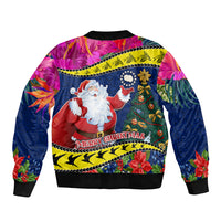 Cook Island Christmas Bomber Jacket Santa Claus Mix Maroro and Kakaia Hibiscus Flower Maori Pattern LT03 - Polynesian Pride
