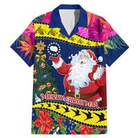 Cook Island Christmas Family Matching Mermaid Dress and Hawaiian Shirt Santa Claus Mix Maroro and Kakaia Hibiscus Flower Maori Pattern LT03 Dad's Shirt - Short Sleeve Blue - Polynesian Pride