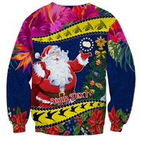 Personalised Cook Island Christmas Sweatshirt Santa Claus Mix Maroro and Kakaia Hibiscus Flower Maori Pattern LT03 - Polynesian Pride