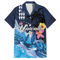 Hawaiian Honu Honi Ihu Family Matching Off Shoulder Short Dress and Hawaiian Shirt With Plumeria and Kakau Art Pattern