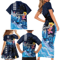 Hawaiian Honu Honi Ihu Family Matching Short Sleeve Bodycon Dress and Hawaiian Shirt With Plumeria and Kakau Art Pattern