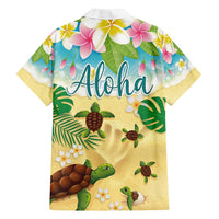 Aloha Turtle Family on The Beach Family Matching Tank Maxi Dress and Hawaiian Shirt with Hawaiian Colorful Plumeria
