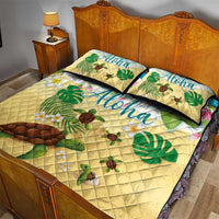 Aloha Turtle Family on The Beach Quilt Bed Set with Hawaiian Colorful Plumeria