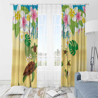 Aloha Turtle Family on The Beach Window Curtain with Hawaiian Colorful Plumeria