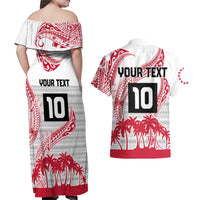 Cook Islands Marathon 2025-Pursuit in Paradise Couples Matching Off Shoulder Maxi Dress and Hawaiian Shirt Red Color