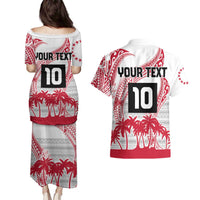 Cook Islands Marathon 2025-Pursuit in Paradise Couples Matching Puletasi and Hawaiian Shirt Red Color