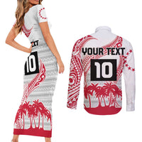 Cook Islands Marathon 2025-Pursuit in Paradise Couples Matching Short Sleeve Bodycon Dress and Long Sleeve Button Shirt Red Color