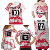 Cook Islands Marathon 2025-Pursuit in Paradise Family Matching Off Shoulder Maxi Dress and Hawaiian Shirt Red Color