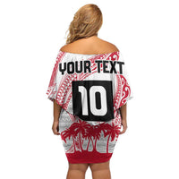 Cook Islands Marathon 2025-Pursuit in Paradise Family Matching Off Shoulder Short Dress and Hawaiian Shirt Red Color