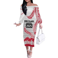 Cook Islands Marathon 2025-Pursuit in Paradise Off The Shoulder Long Sleeve Dress Red Color