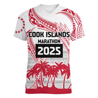 Cook Islands Marathon 2025-Pursuit in Paradise Women V-Neck T-Shirt Red Color
