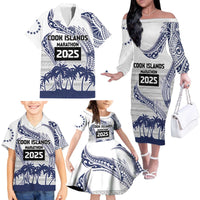 Cook Islands Marathon 2025-Pursuit in Paradise Family Matching Off The Shoulder Long Sleeve Dress and Hawaiian Shirt Blue Color