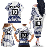 Cook Islands Marathon 2025-Pursuit in Paradise Family Matching Off The Shoulder Long Sleeve Dress and Hawaiian Shirt Blue Color