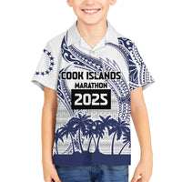 Cook Islands Marathon 2025-Pursuit in Paradise Family Matching Off The Shoulder Long Sleeve Dress and Hawaiian Shirt Blue Color