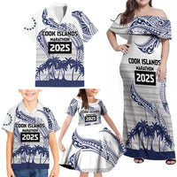 Cook Islands Marathon 2025-Pursuit in Paradise Family Matching Off Shoulder Maxi Dress and Hawaiian Shirt Blue Color
