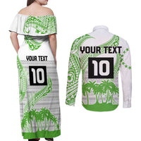 Cook Islands Marathon 2025-Pursuit in Paradise Couples Matching Off Shoulder Maxi Dress and Long Sleeve Button Shirt Green Color